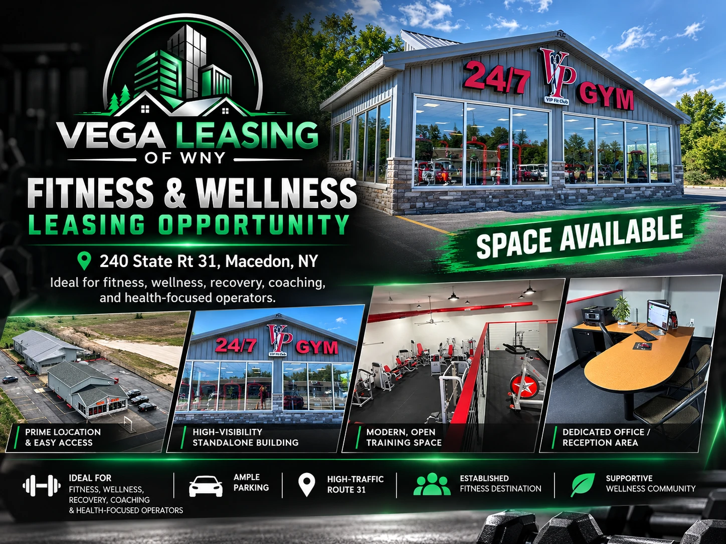 Vega Leasing of WNY fitness and wellness leasing opportunity at 240 State Route 31 in Macedon, New York